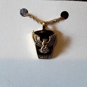 Vintage/ Men's gold eagle on black onyx necklace/cz diamond inlay/20 inch chain